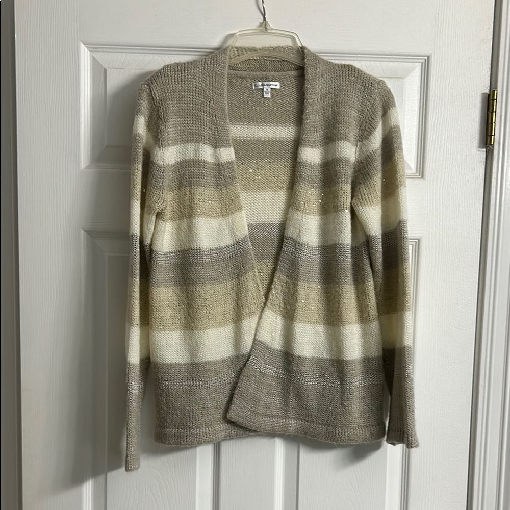 Croft & Barrow Striped Beige and Cream Women's Sweater Cardigan
